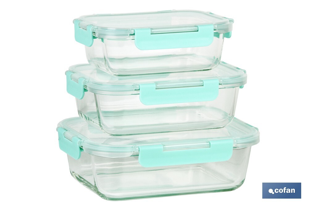 SET DE 3 RECIPIENTES DE BOROSILICATO MODELO AGATHA 640 ML -1040 ML-1520 ML (PACK: 1 UDS)