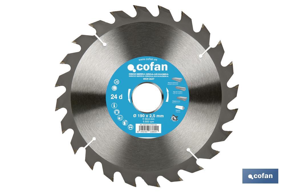 DISCO DE SIERRA CIRCULAR PARA MADERA Ø190 X 2,5 X 30 MM, 24 DIENTES (PACK: 1 UDS)