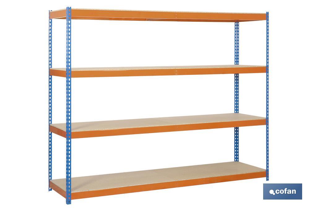 ESTANTERÍA MEDIA CARGA AZUL/NARANJA 4 BALDAS DE MADERA 2000 X 1800 X 600 MM (PACK: 1 UDS)